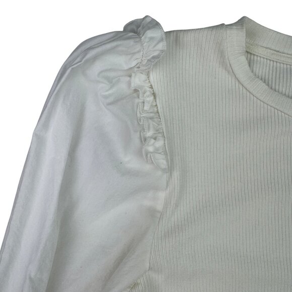 Anthropologie-Sunday in Brooklyn White Ribbed Ruffle shoulder Top Women's sz M - Picture 6 of 9
